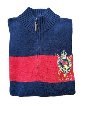 Vintage Polo Ralph Lauren PRL Club 1/4 Zip Striped Pullover Sweater Size XL